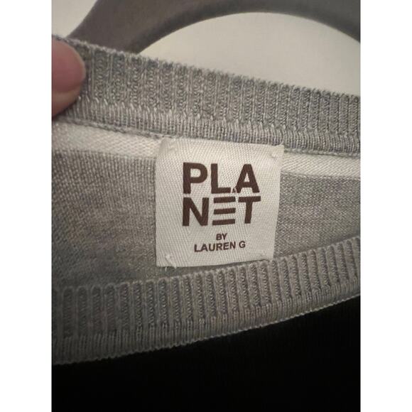 PLANET by Lauren G Pima Cotton Modal Sweater Black Gray OS Colorblock Luxury - Picture 3 of 6